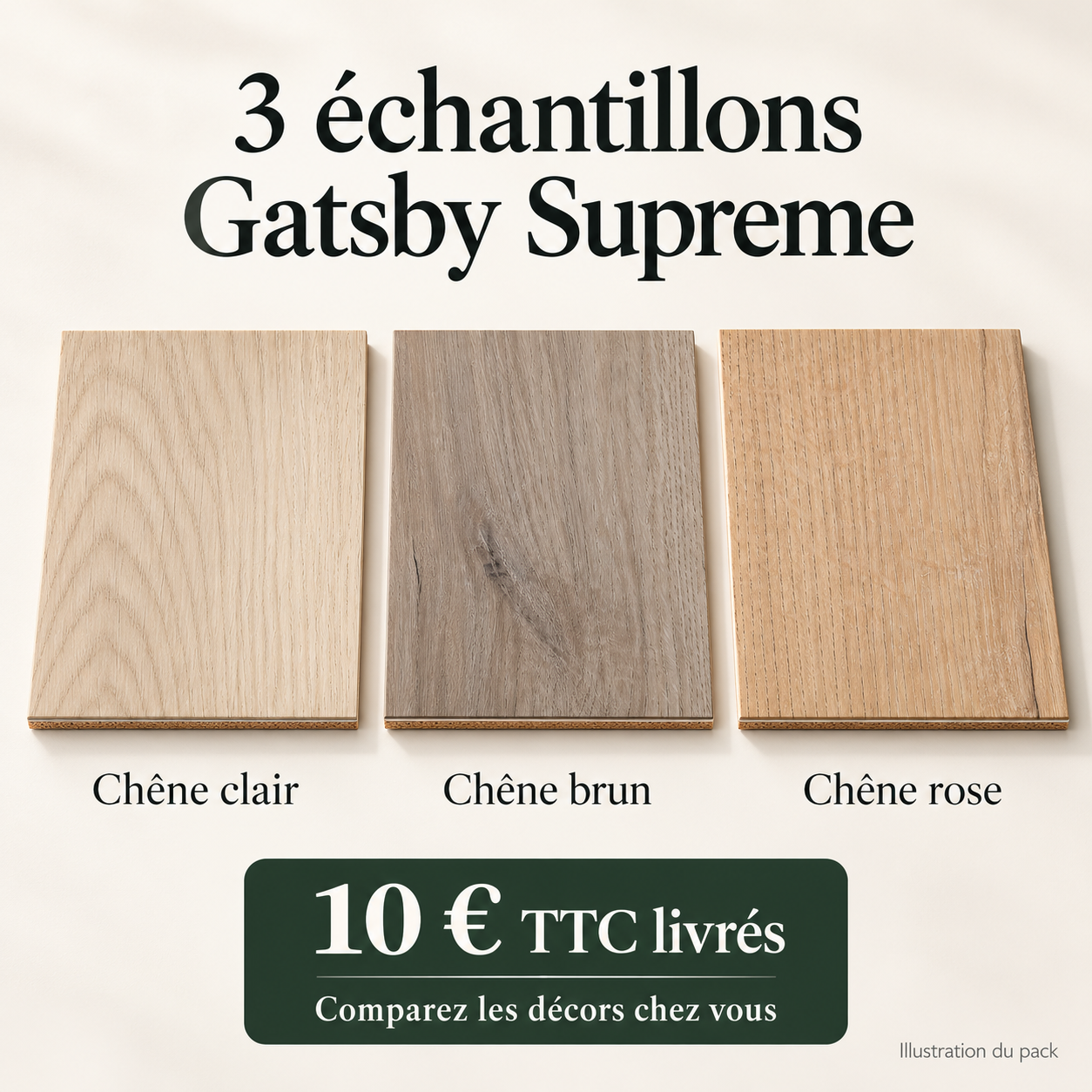 Pack 3 échantillons sol PVC Gatsby Supreme — clair, brun et rose